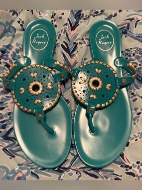 Jack Rogers "Georgica" Jelly Thong Flip Flop Flat Sandals Aqua Teal Size 8 NWOT